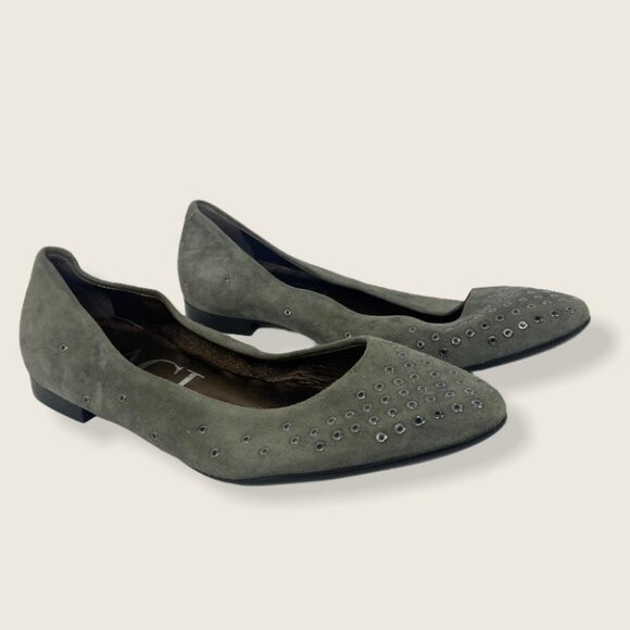 NEW AGL Grey Mist Suede Grommet Flats Pointed Toe Slip On Shoe Nordstrom Minimal - Picture 6 of 11